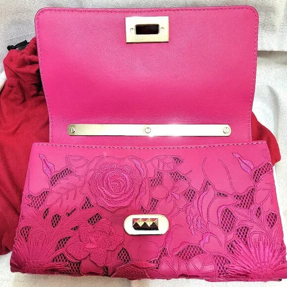 Rare VALENTINO Napa Lace Girello Flap Bag in Fuschia - Picture 12 of 16